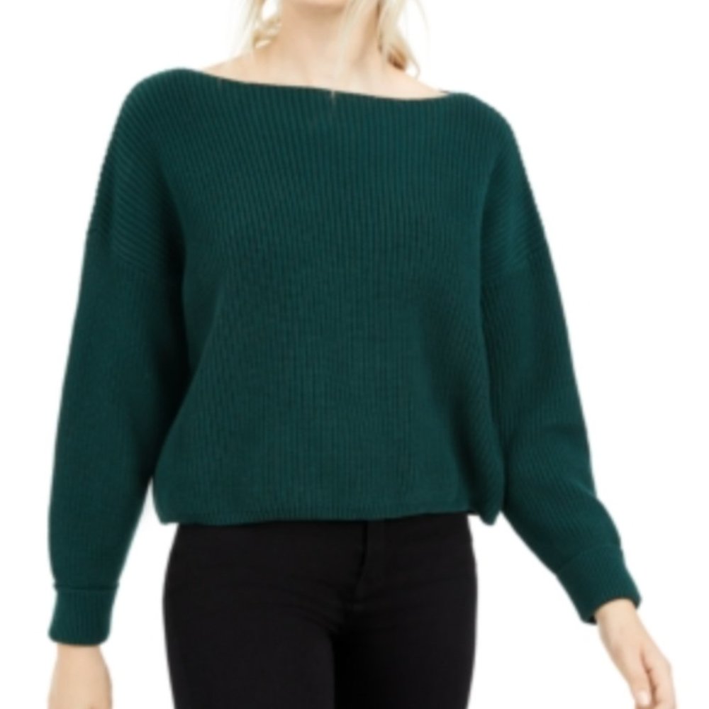 French Connection Teal Millie Mozart Knits Cotton Boat Neck Sweater